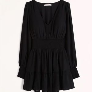 BLACKLong-Sleeve Smocked Waist Mini Dress // Abercrombie